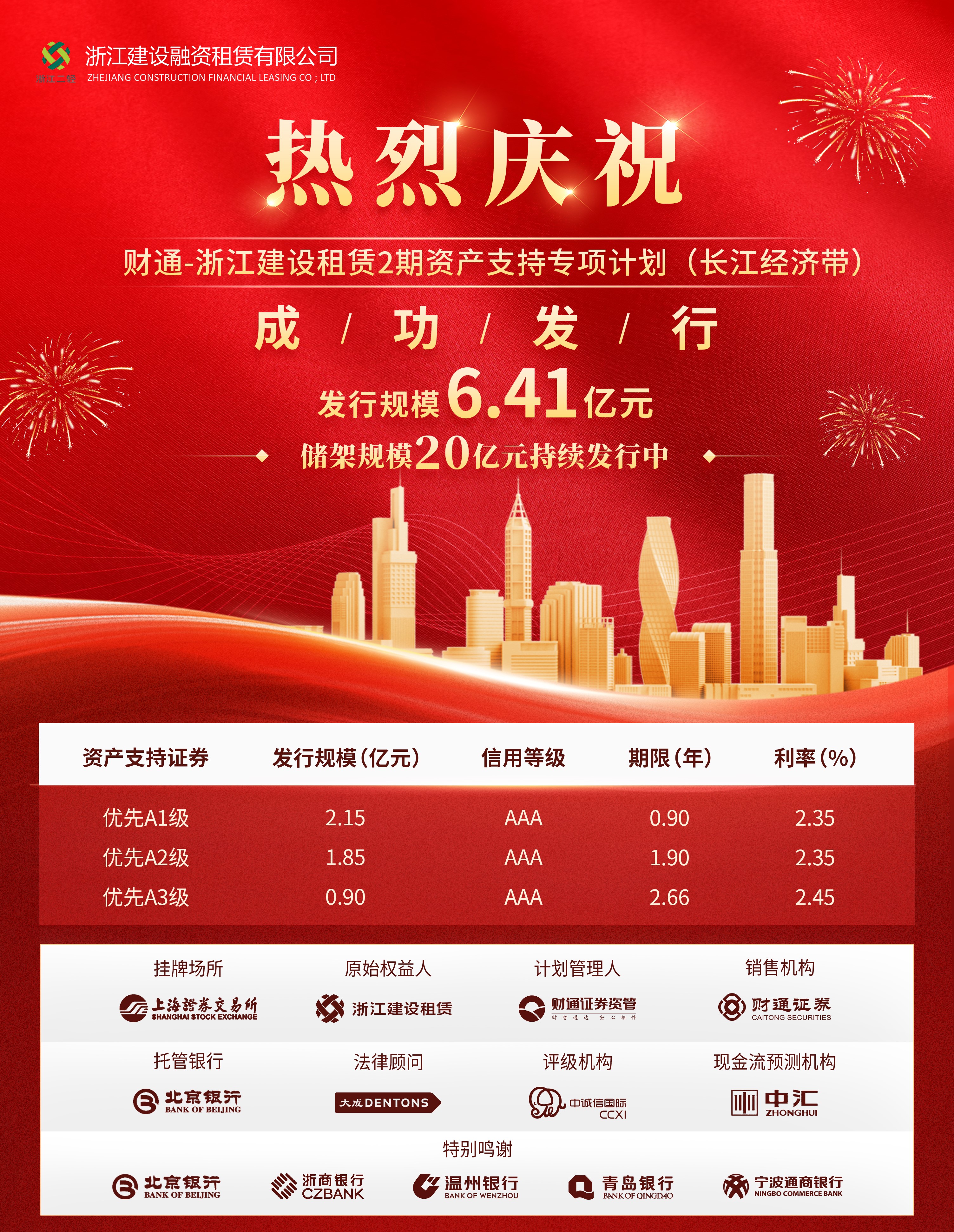 融資租賃公司ABS二期成功發行6.41億